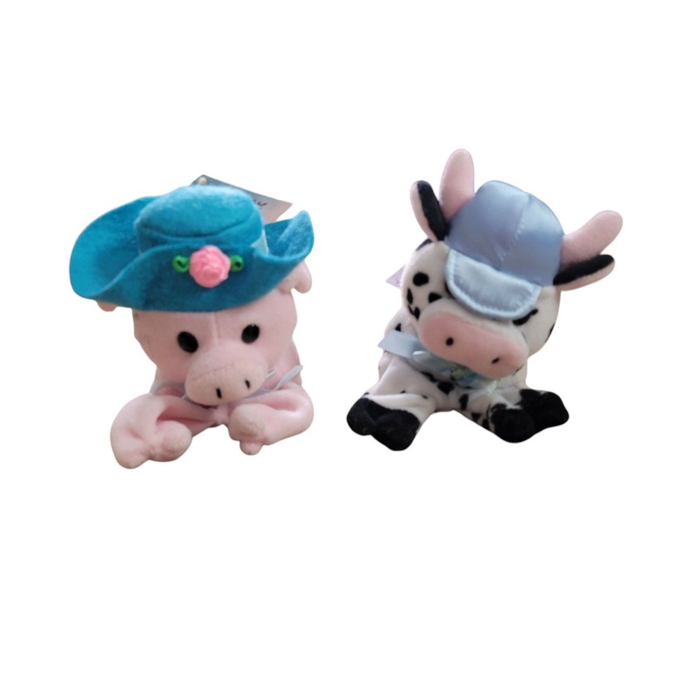 NWT Gibson Greetings Easter Finger Puppets Cow Pig Farm Animals Plush